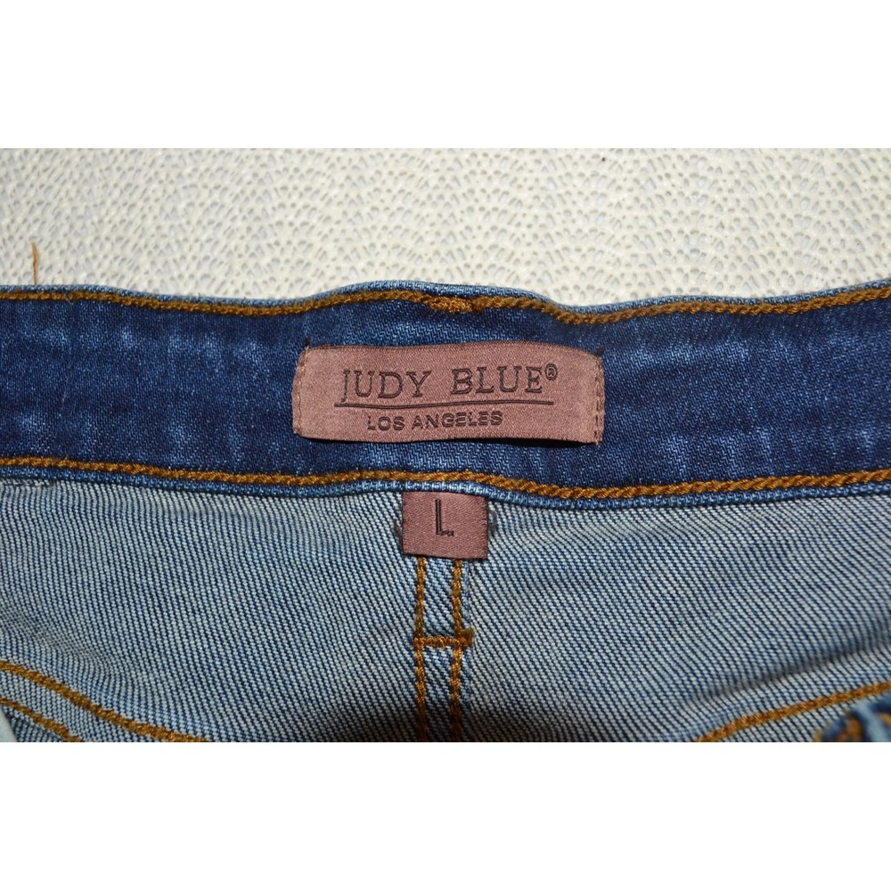 Judy Blue High Rise Mom Jorts Shorts Denim Travel Summer Dark Wash L Stretch - Picture 4 of 6